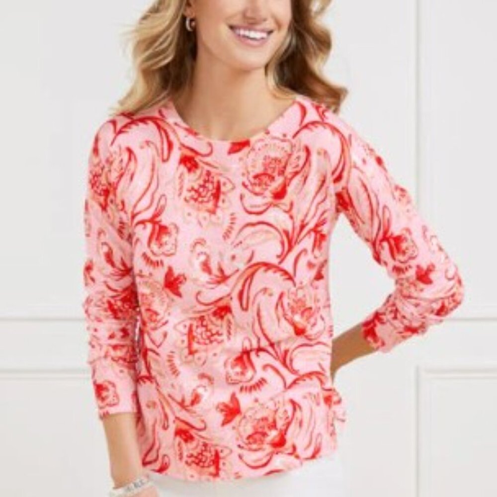 Talbots Jacobean Crewneck Cotton Sweater